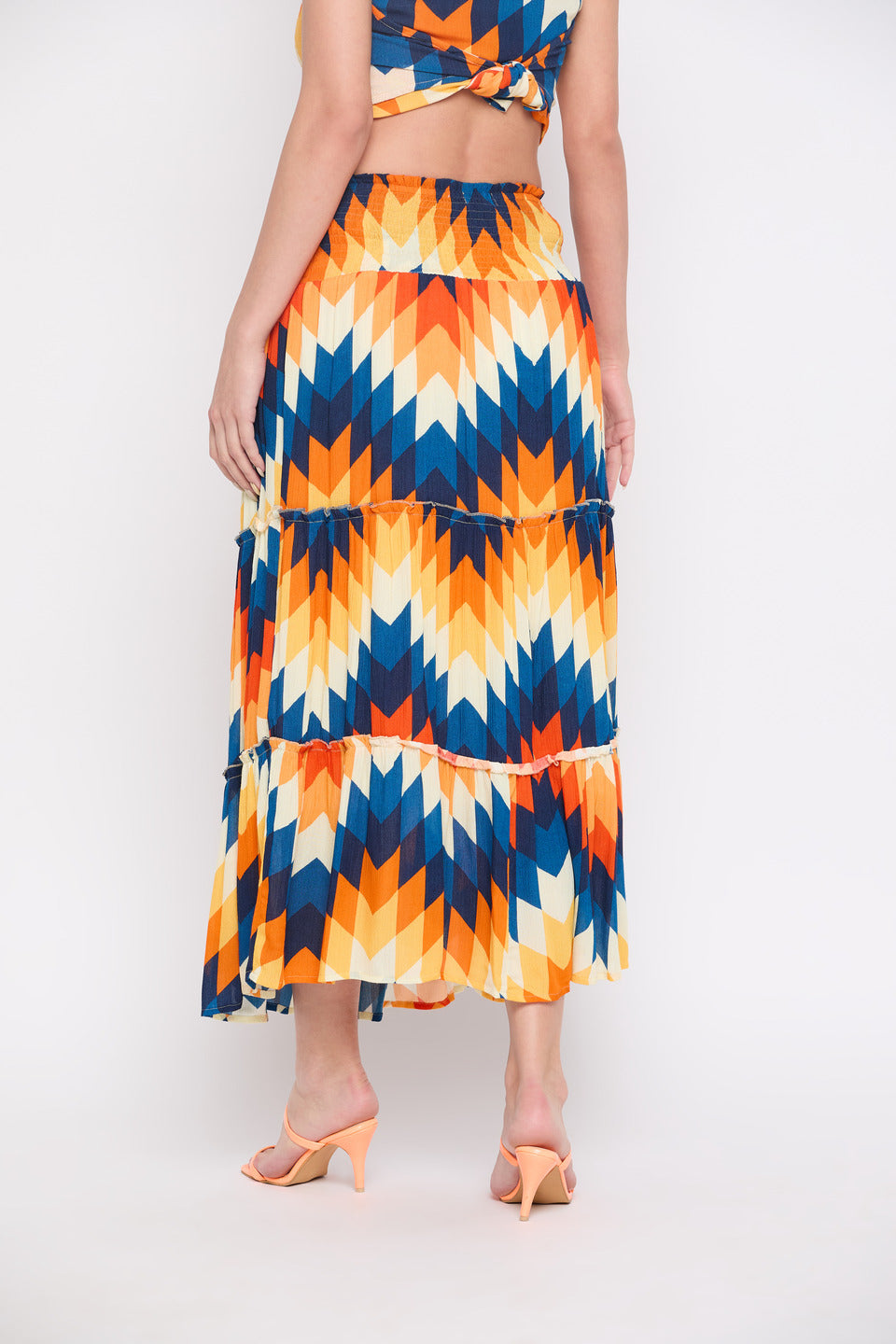 Abstract Printed Rayon Crepe Long Skirt For Women