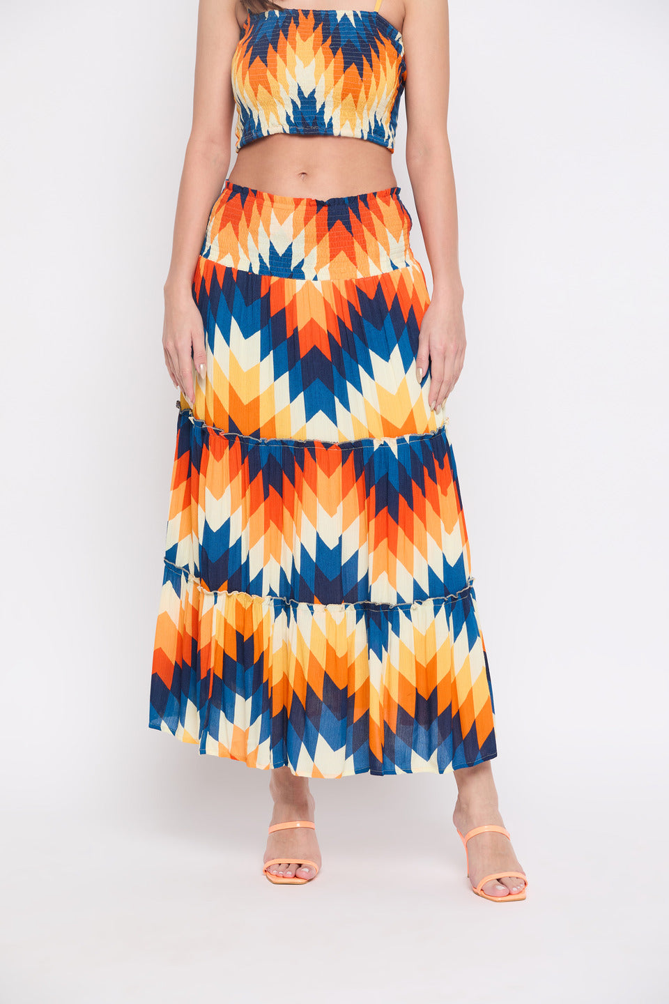 Abstract Printed Rayon Crepe Long Skirt For Women