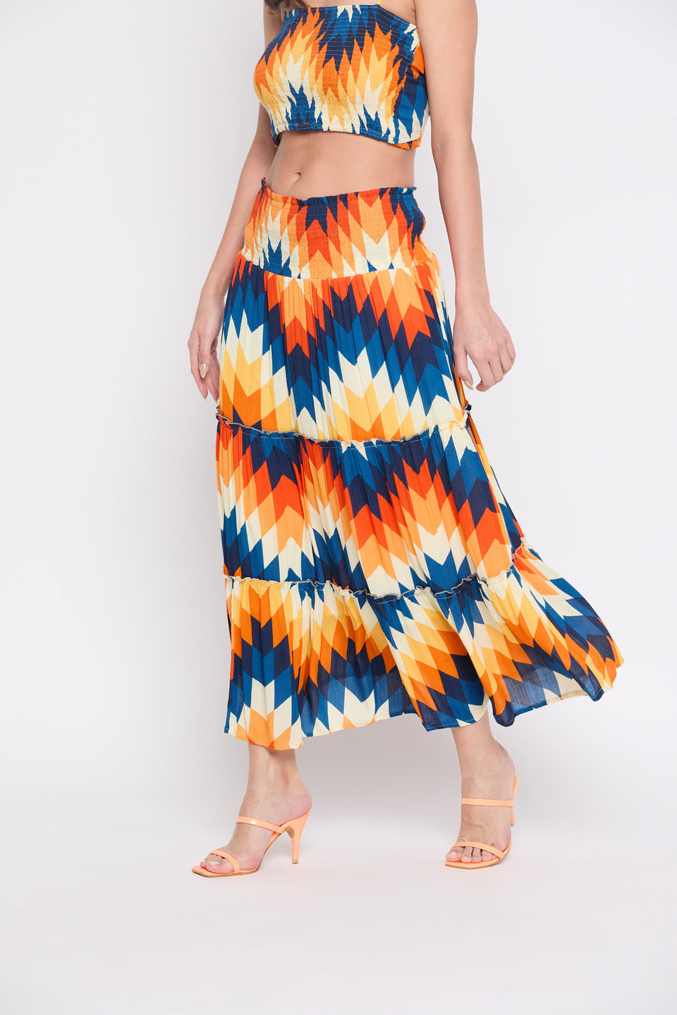 Abstract Printed Rayon Crepe Long Skirt For Women