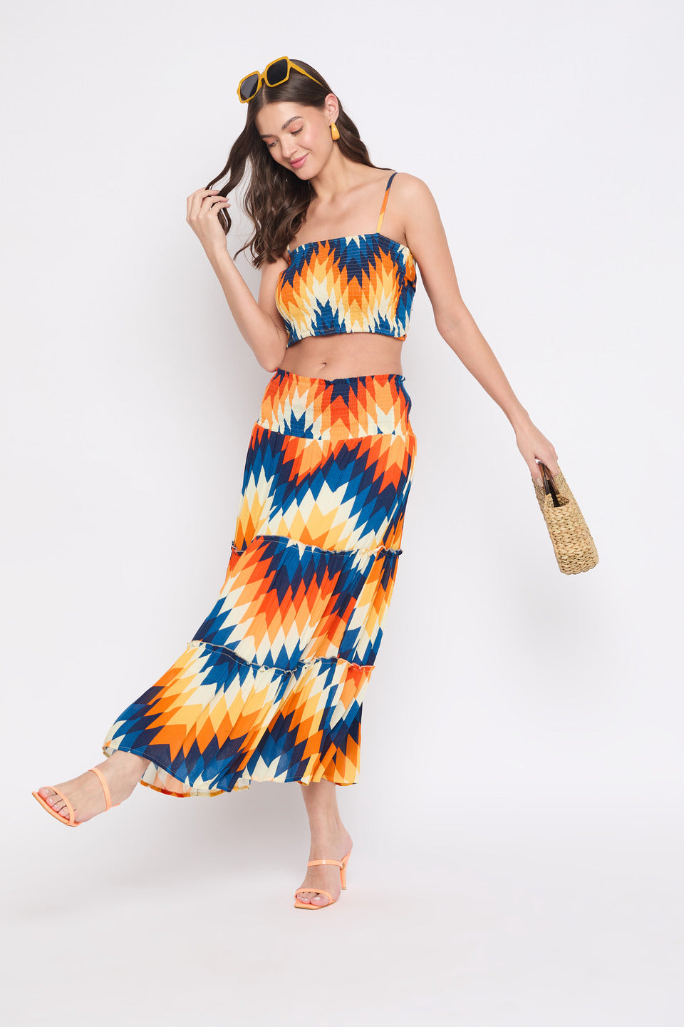 Abstract Printed Rayon Crepe Long Skirt For Women