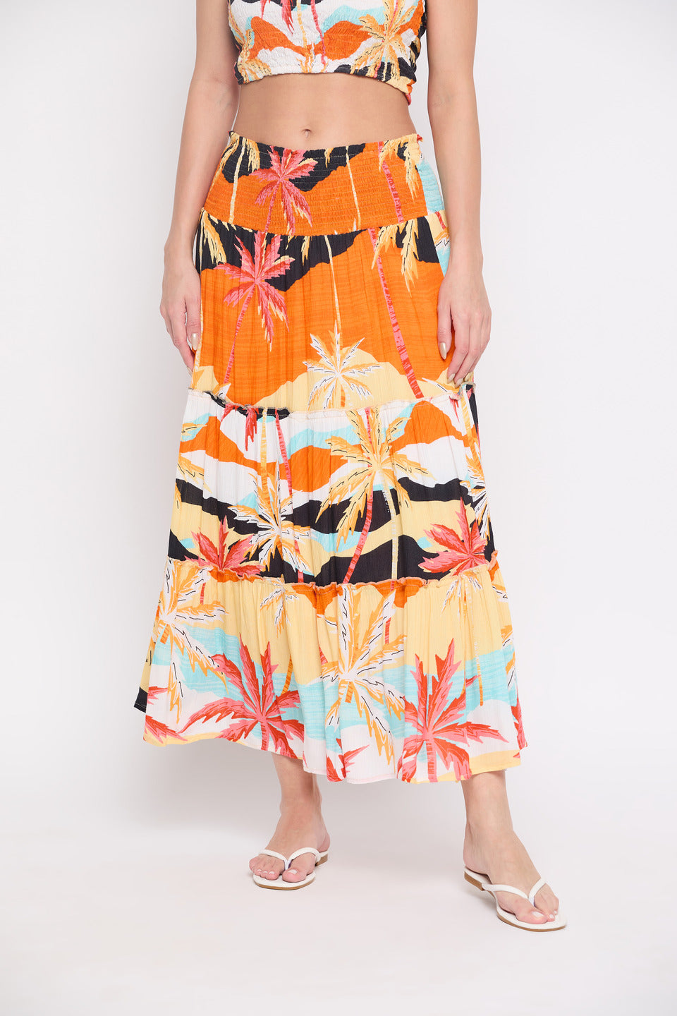 Multicolor Beach Theme Rayon Crepe Long Skirt For Women