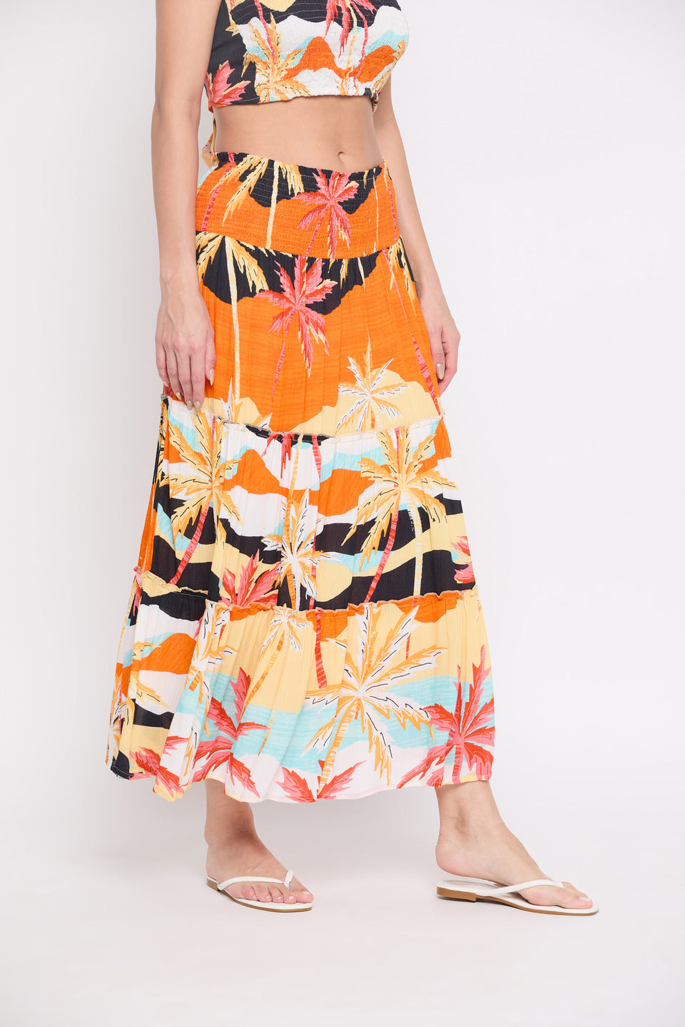 Multicolor Beach Theme Rayon Crepe Long Skirt For Women