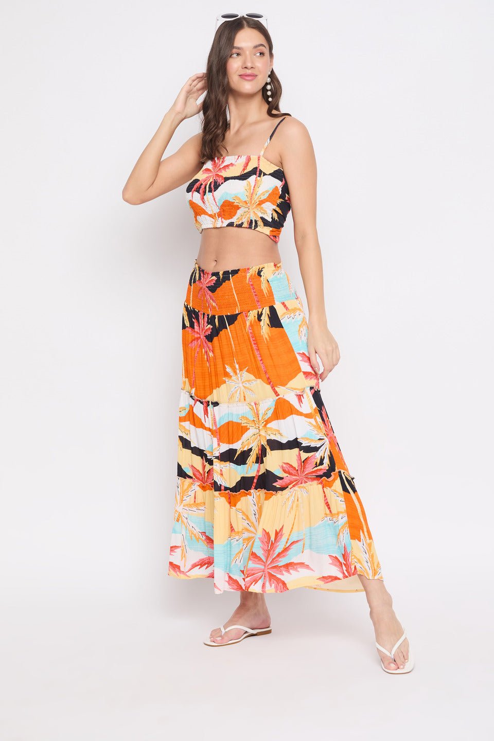 Multicolor Beach Theme Rayon Crepe Long Skirt For Women