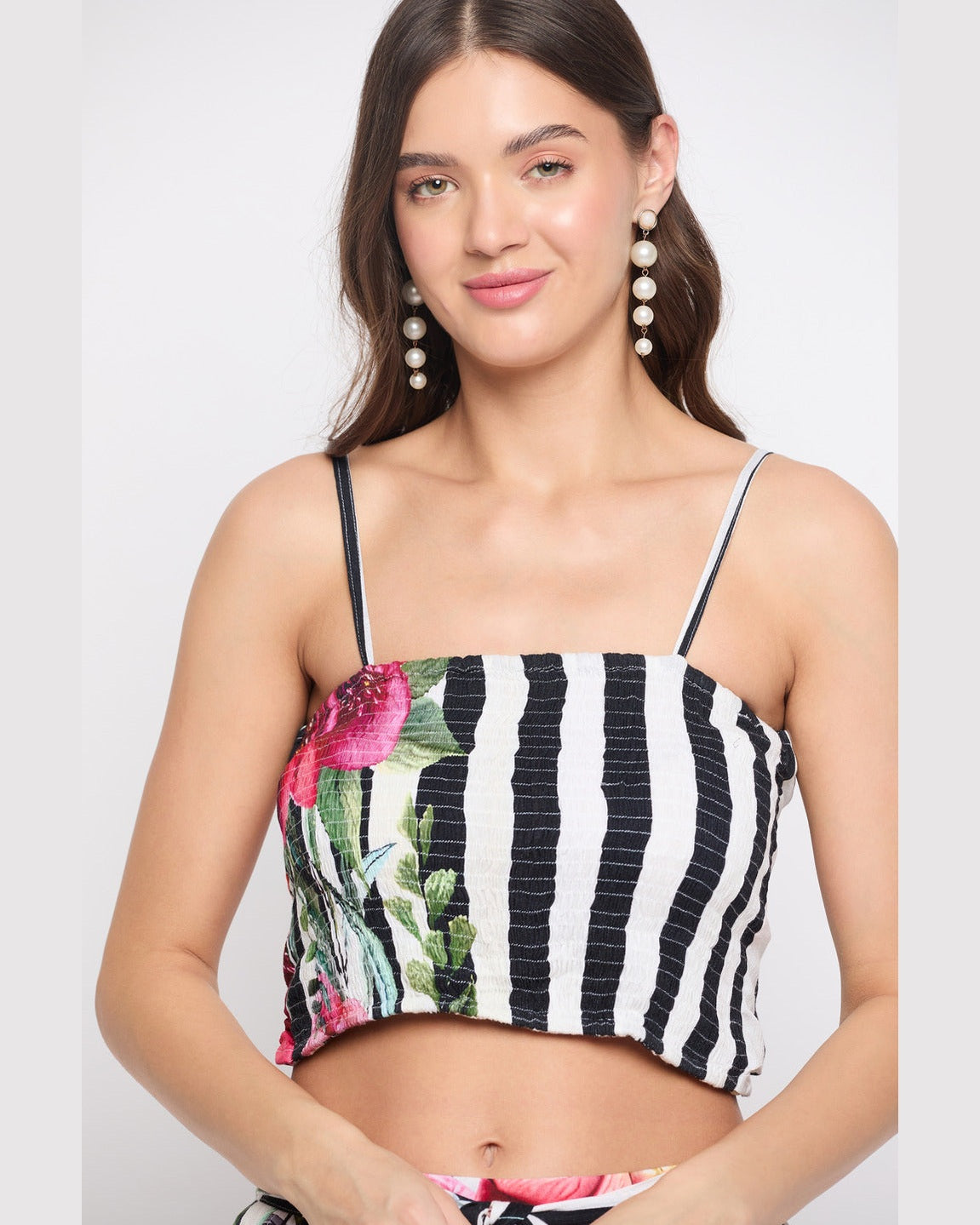 Striped & Floral Printed Multicolor Rayon Crepe Top For Women