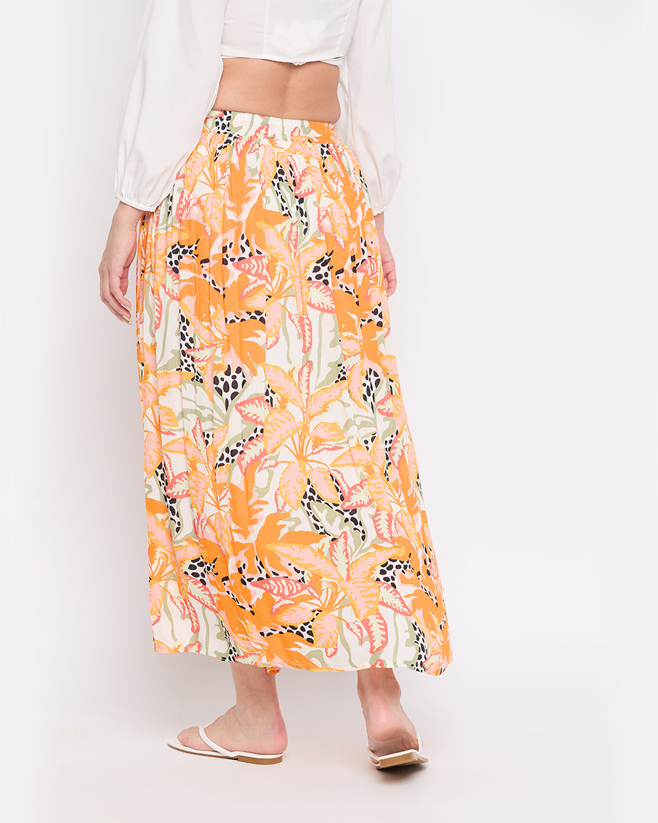 Tropical Print Rayon Crepe Skirt For Women