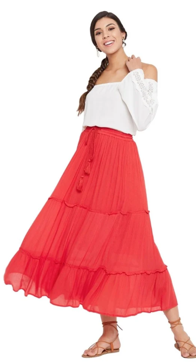 Red Tiered Rayon Skirt for Women S-XL | GypsieBlu