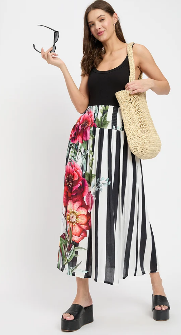 Multicolor Floral Stripe Rayon Skirt for Women S-XL | GypsieBlu