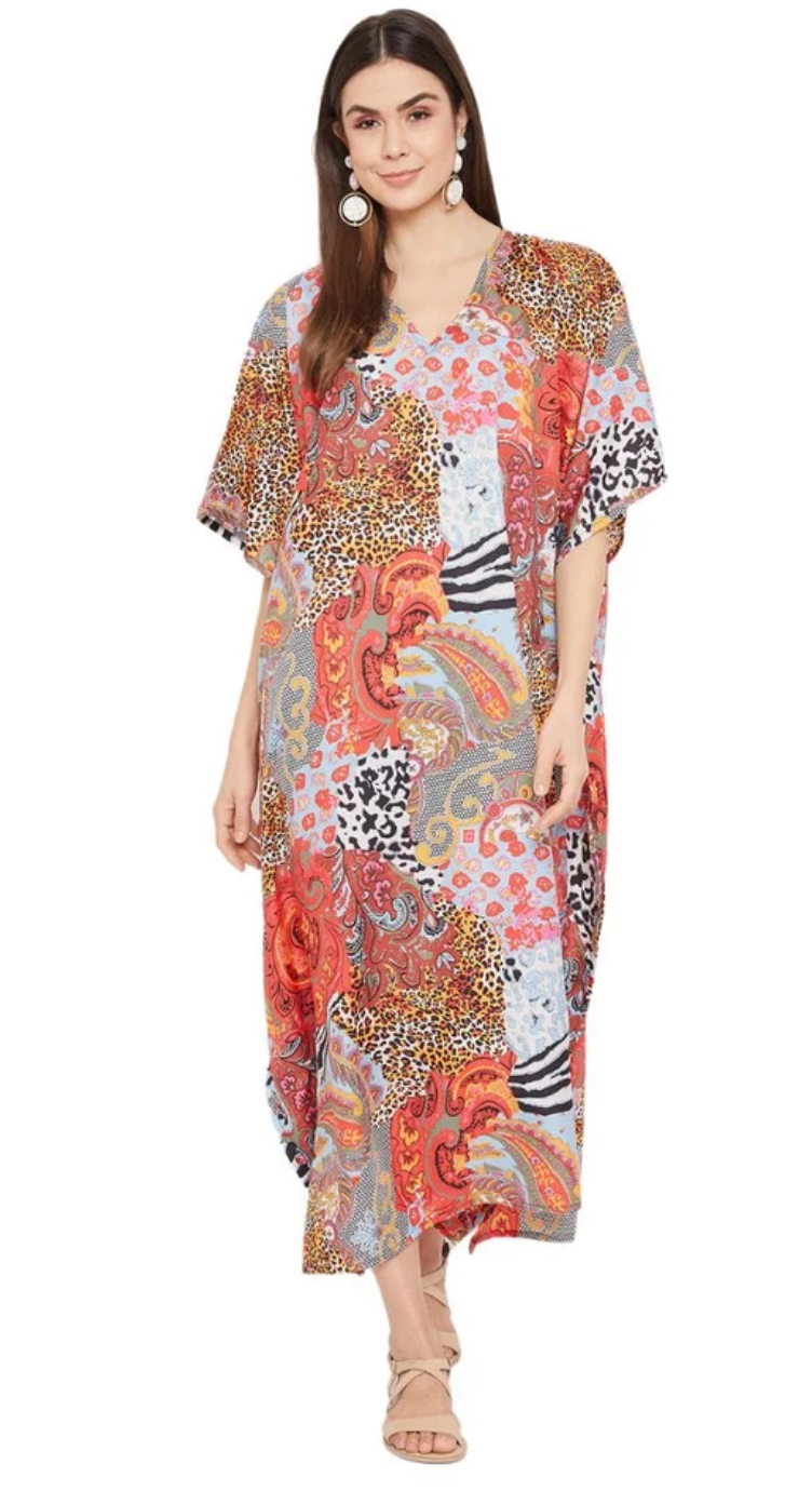 Multicolor Patchwork Paisley Plus Size Kaftan for Women 1X-3X | GypsieBlu