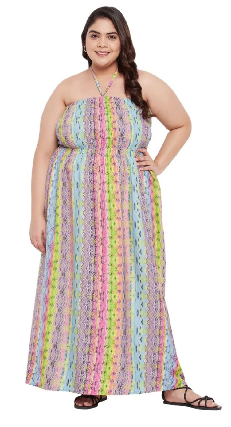 Multicolor Striped Polyester Plus Size Tube Dress for Women 1X-3X | GypsieBlu