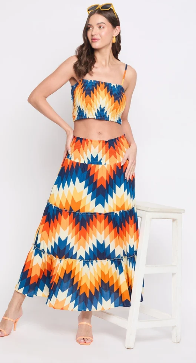 Multicolor Aztec Chevron Rayon Skirt for Women S-XL | GypsieBlu