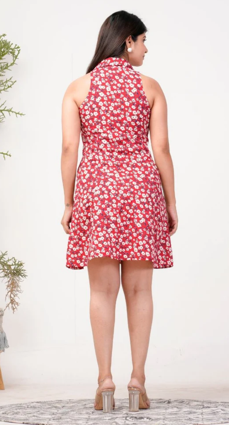 Red Floral Polyester Midi Dress for Women S-XL Sleeveless | GypsieBlu