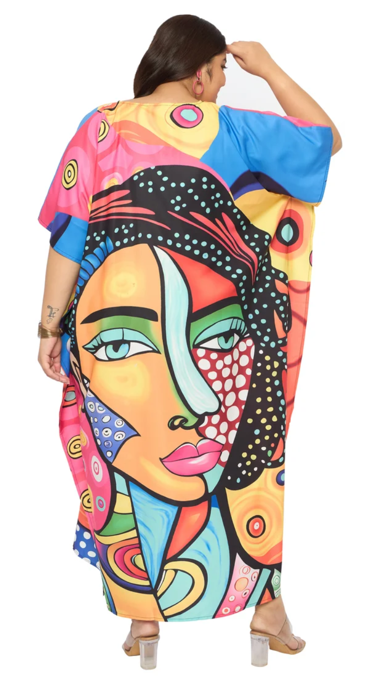 Multicolor Colorful Cubist Polyester Plus Size Kaftan for Women 1X-3X | GypsieBlu
