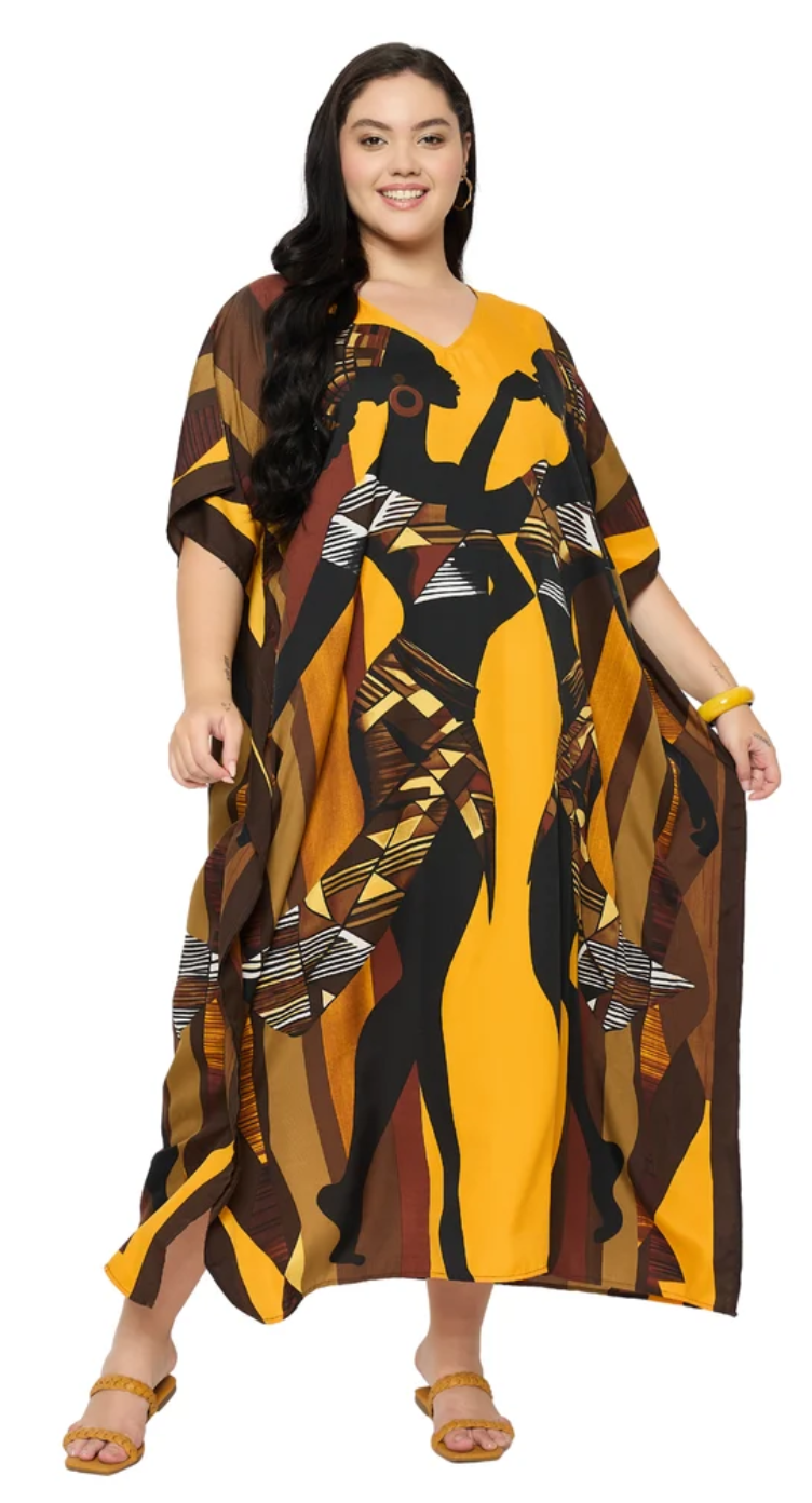 Mustard African Woman Polyester Plus Size Kaftan for Women 1X-3X | GypsieBlu