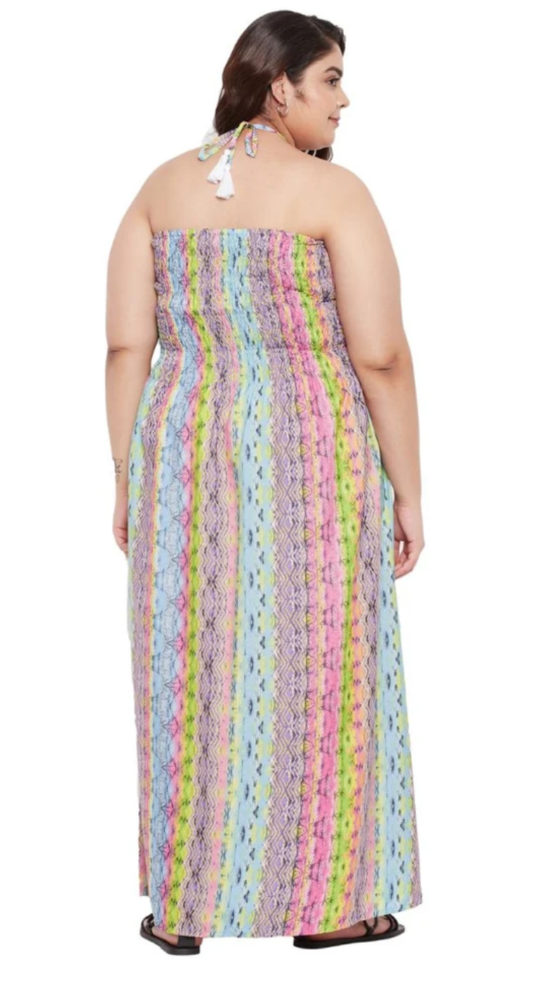 Multicolor Striped Polyester Plus Size Tube Dress for Women 1X-3X | GypsieBlu