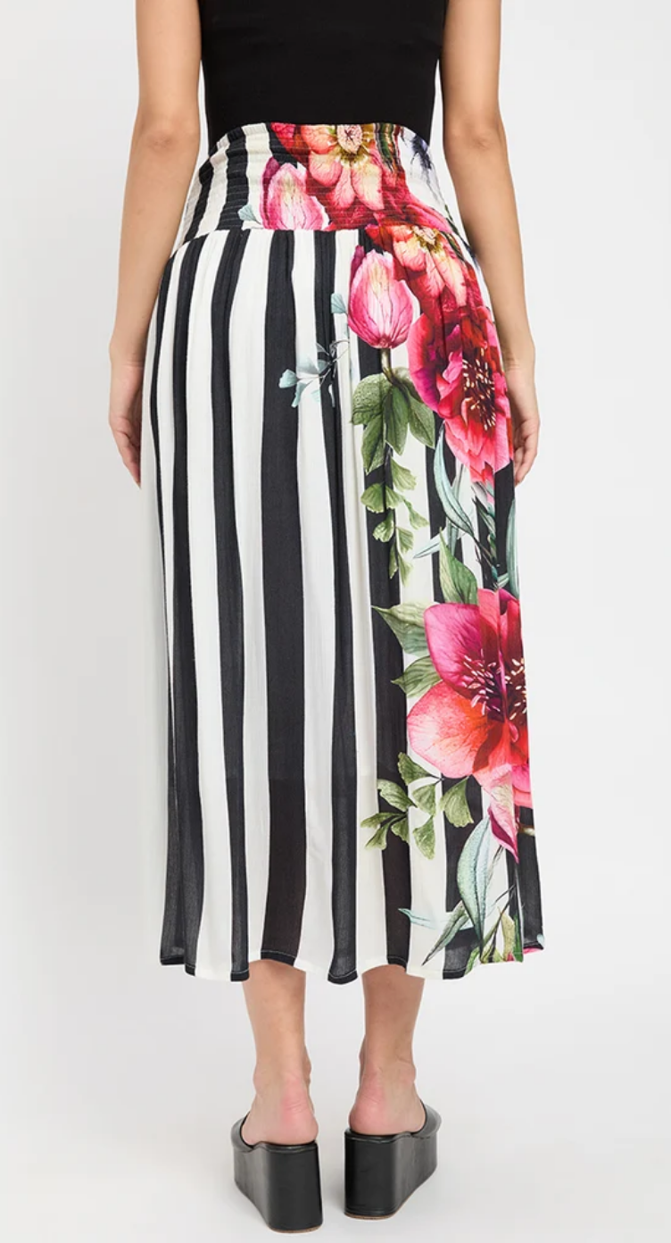 Multicolor Floral Stripe Rayon Skirt for Women S-XL | GypsieBlu