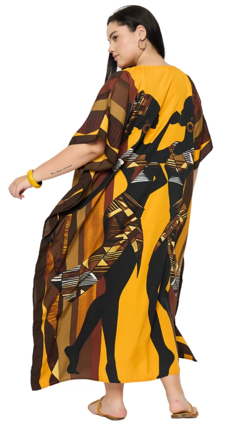 Mustard African Woman Polyester Plus Size Kaftan for Women 1X-3X | GypsieBlu