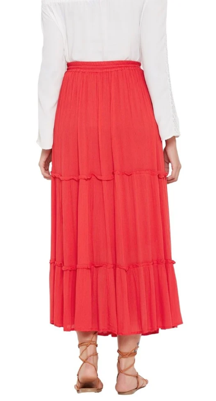 Red Tiered Rayon Skirt for Women S-XL | GypsieBlu