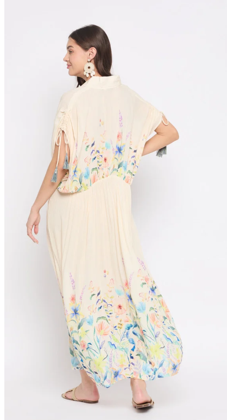 Beige Watercolor Wildflower Rayon Kaftan for Women S-XL | GypsieBlu