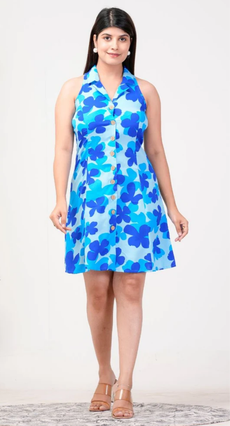 Blue Clover Leaf Polyester Dress for Women S-XL | GypsieBlu