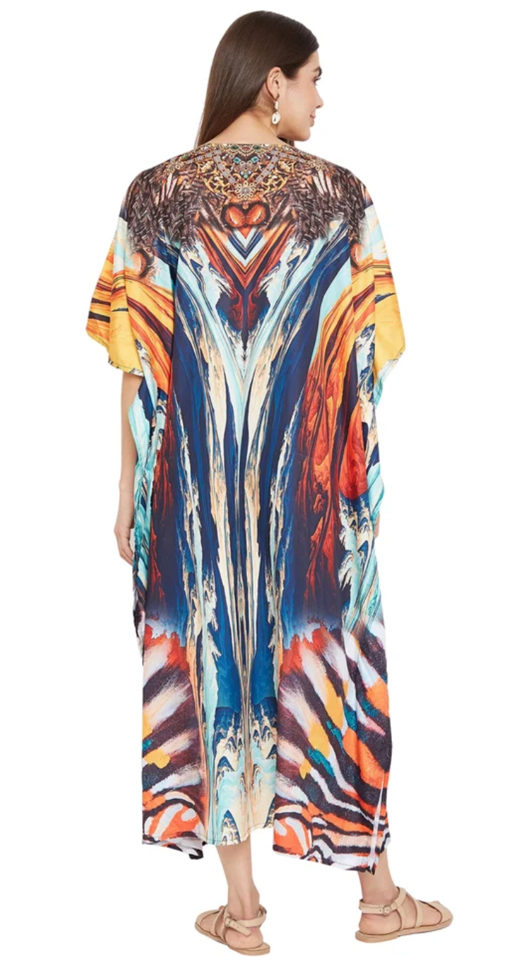 Multicolor Digital Print Plus Size Kaftan Dress for Women 1X-3X | GypsieBlu