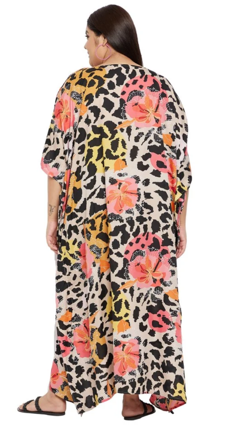Floral Leopard Polyester Plus Size Kaftan for Women 1X-3X | GypsieBlu