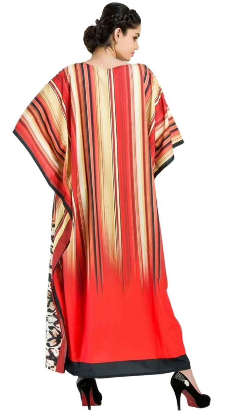 Red Leopard Kaleidoscope Polyester Plus Size Kaftan for Women 1X-3X | GypsieBlu