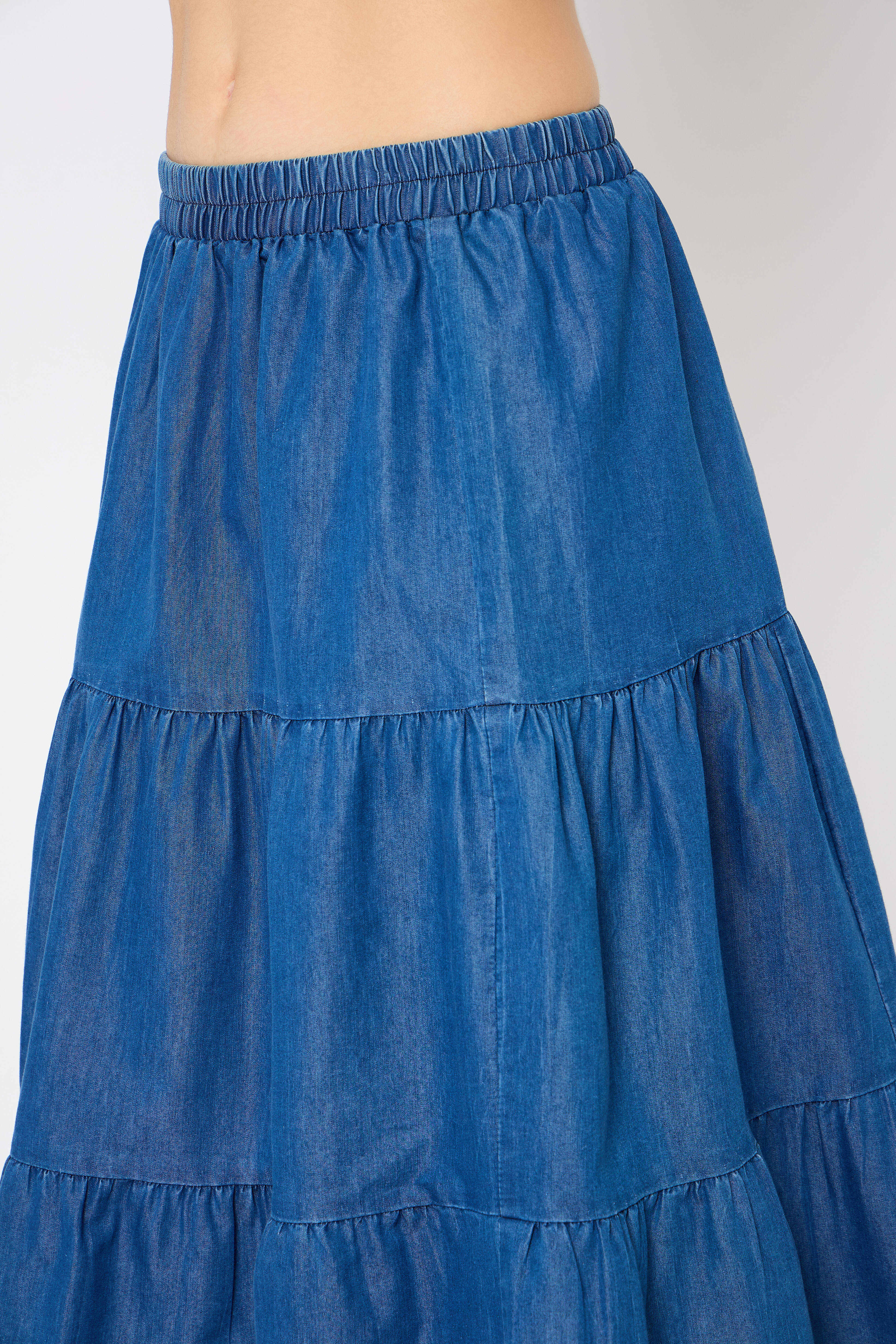 Blue Denim A Line Midi Skirts for Women