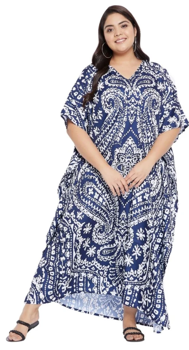 Blue Paisley Bandana Polyester Plus Size Kaftan for Women 1X-3X | GypsieBlu