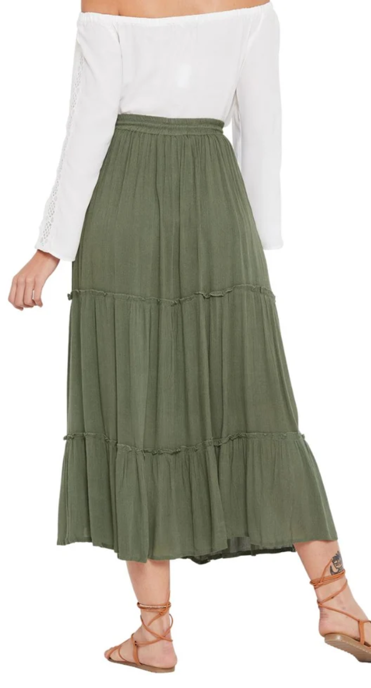 Olive Tiered Rayon Skirt for Women S-XL | GypsieBlu