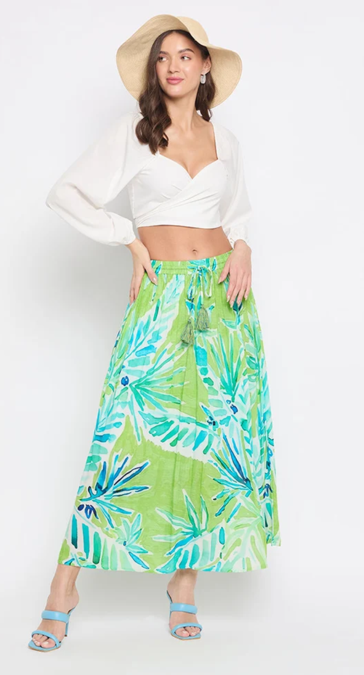 Green Tropical Palm Rayon Skirt for Women S-XL | GypsieBlu