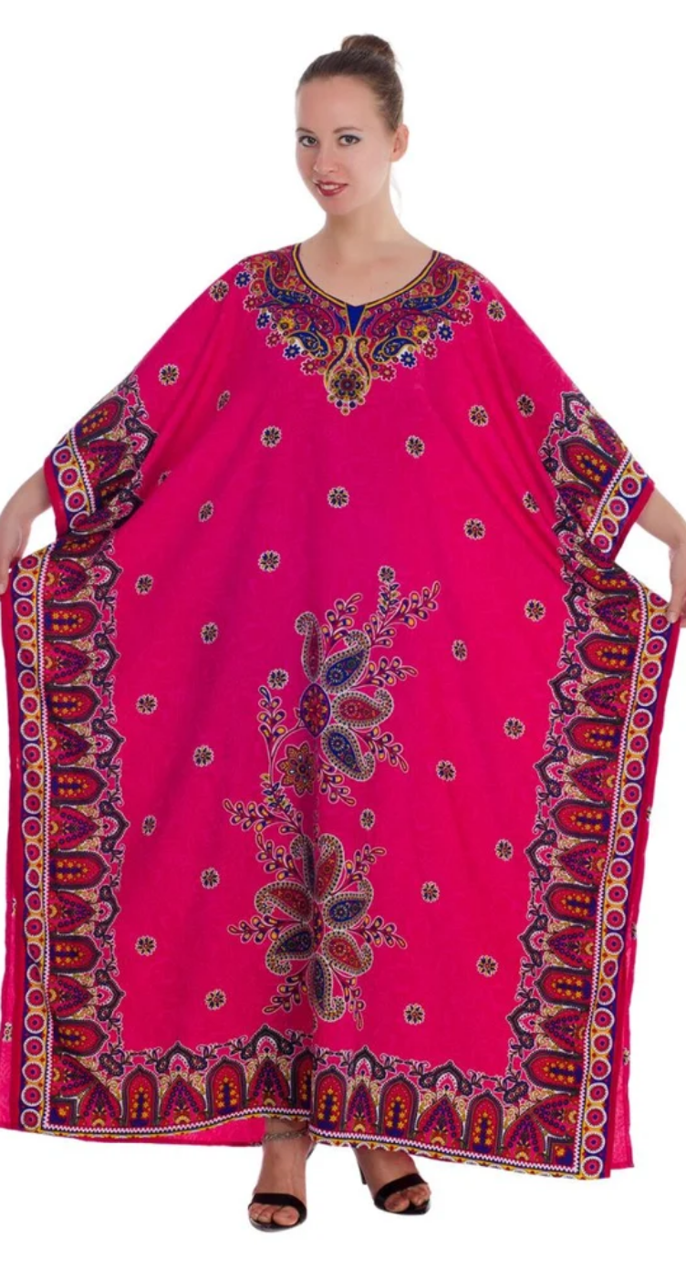 Magenta Paisley Medallion Polyester Plus Size Kaftan for Women 1X-3X | GypsieBlu