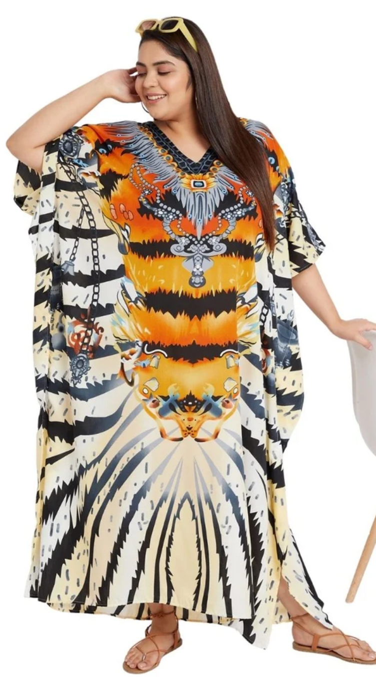 Multicolor Abstract Tribal Polyester Plus Size Kaftan for Women 1X-3X | GypsieBlu