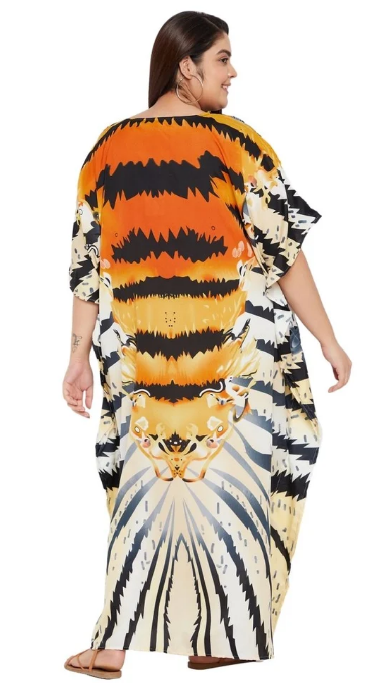 Multicolor Abstract Tribal Polyester Plus Size Kaftan for Women 1X-3X | GypsieBlu