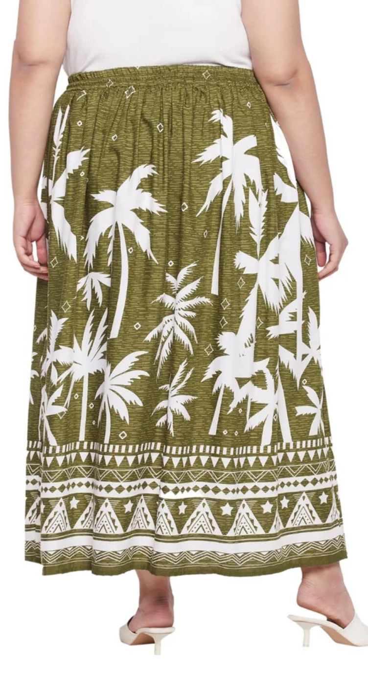 Olive Green Palm Tree Rayon Skirt for Women S-XL | GypsieBlu
