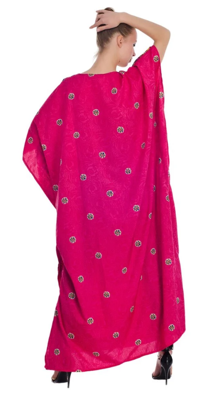 Magenta Paisley Medallion Polyester Plus Size Kaftan for Women 1X-3X | GypsieBlu