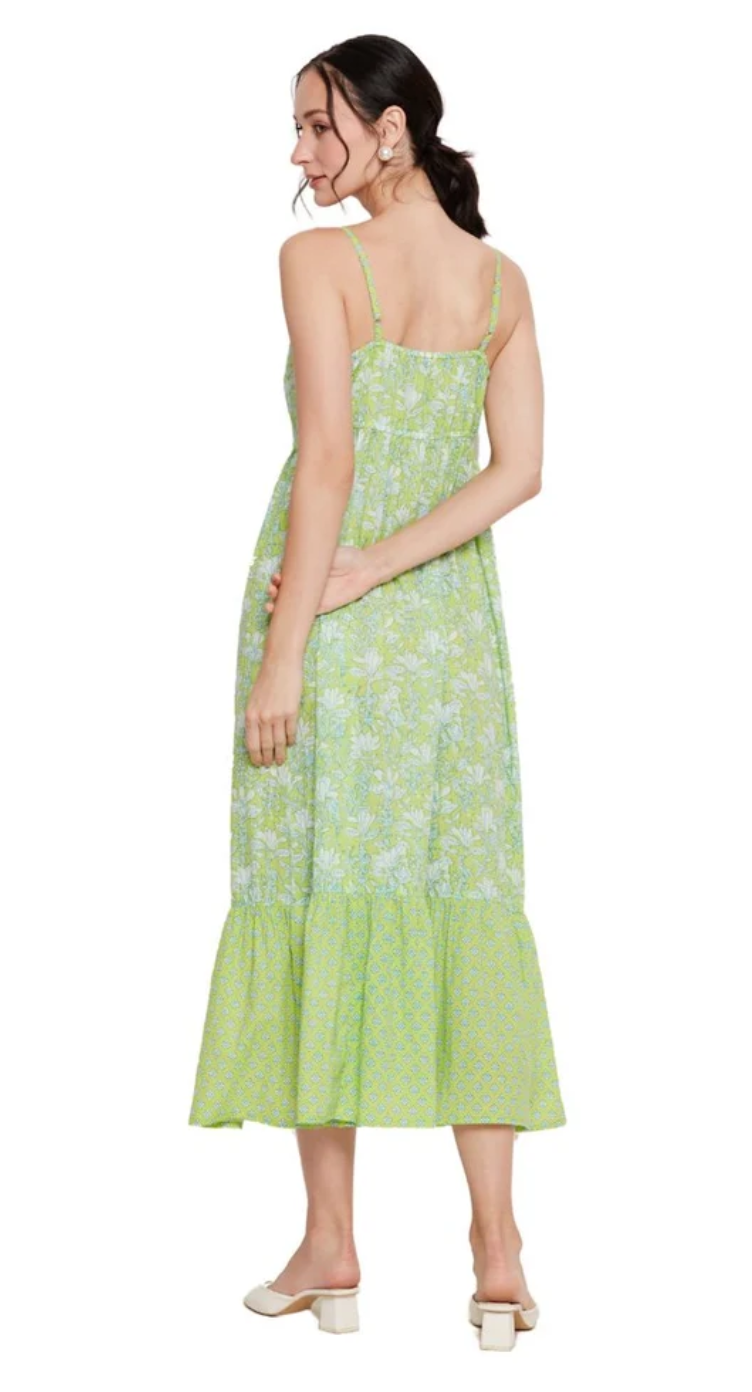 Neon Green Floral Cotton Maxi Dress for Women S-XL | GypsieBlu
