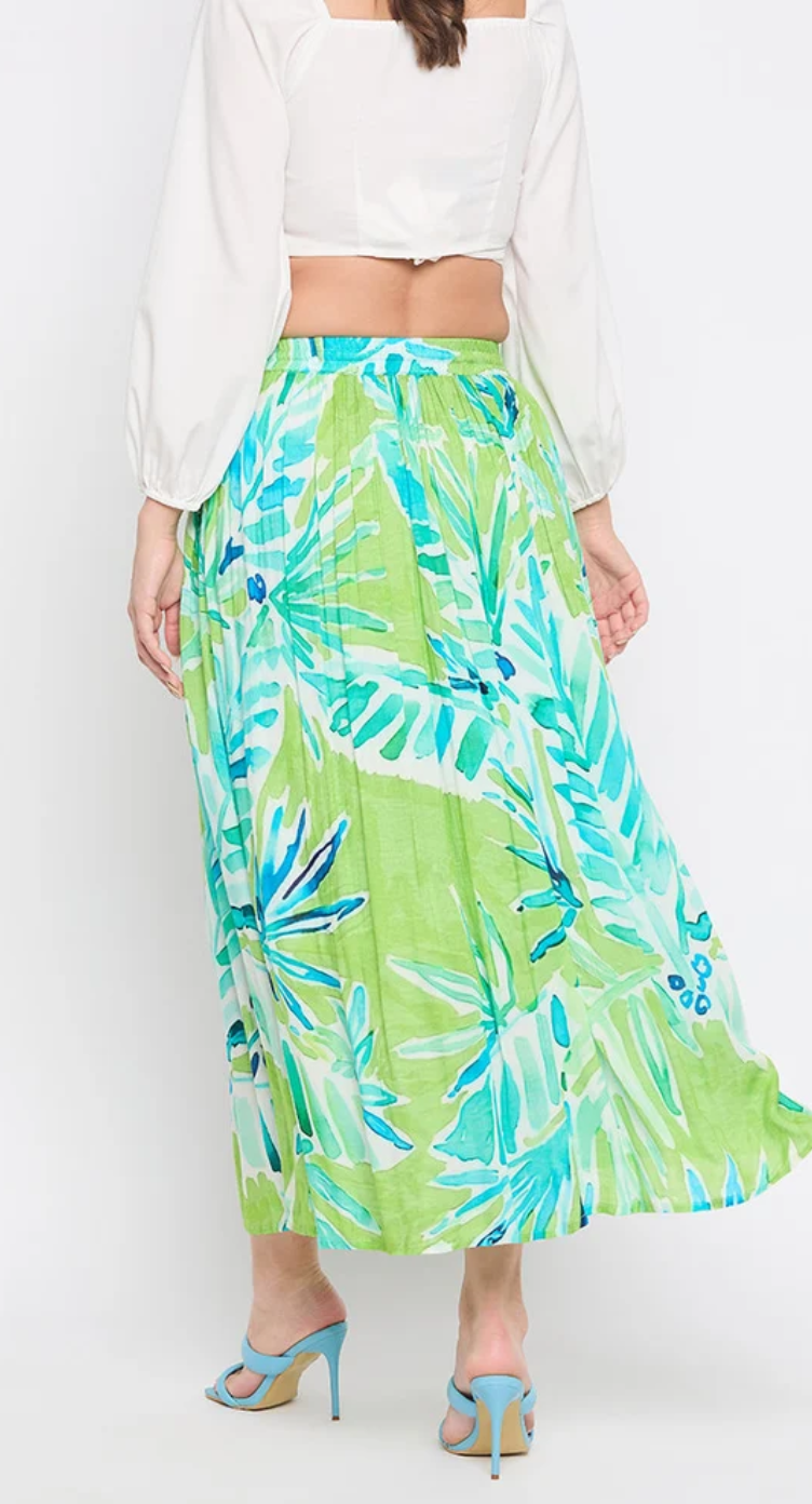 Green Tropical Palm Rayon Skirt for Women S-XL | GypsieBlu