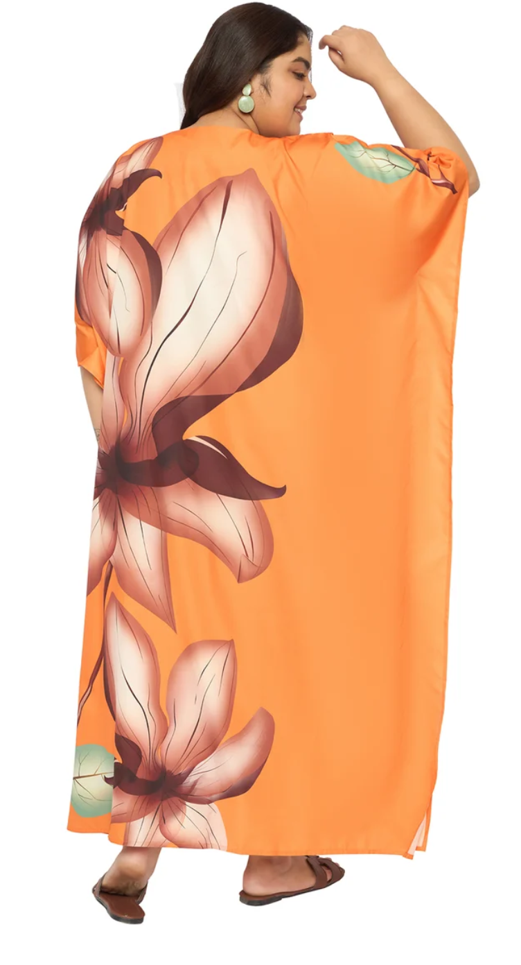 Pastel Orange Bold Magnolia Polyester Plus Size Kaftan for Women 1X-3X | GypsieBlu