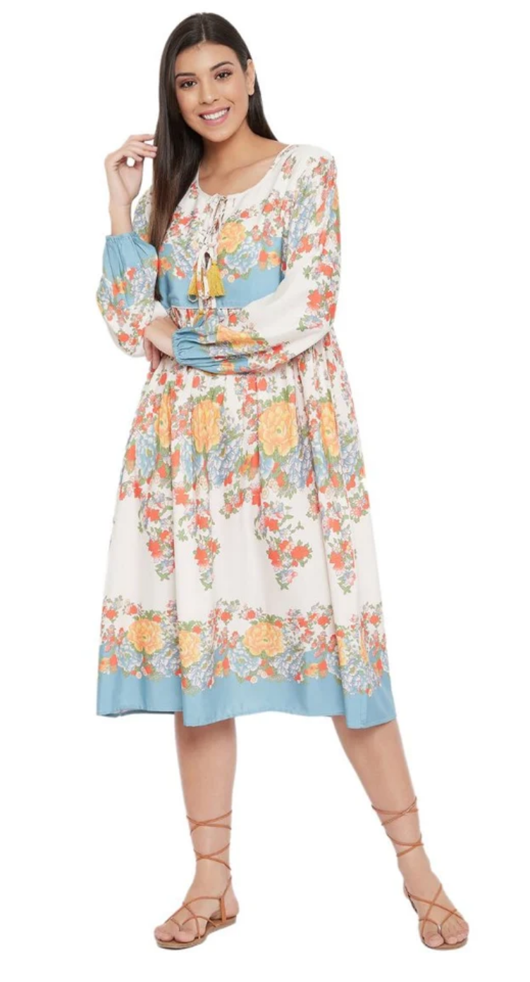 Floral Cotton Dress for Women S-XL Long Sleeve | GypsieBlu