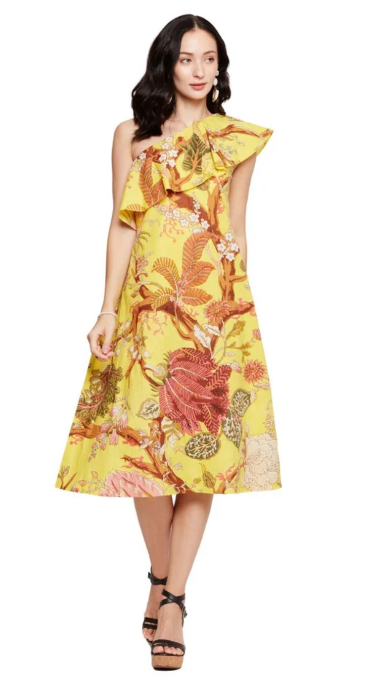 Yellow Floral Cotton Dress for Women S-XL Sleeveless Asymmetric Neck | GypsieBlu