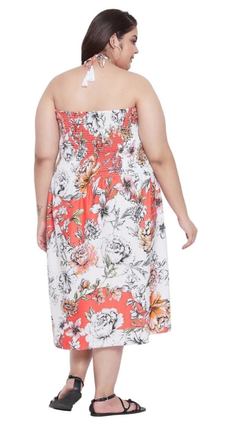 Multicolor Sketch Floral Polyester Plus Size Tube Dress for Women 1X-3X | GypsieBlu
