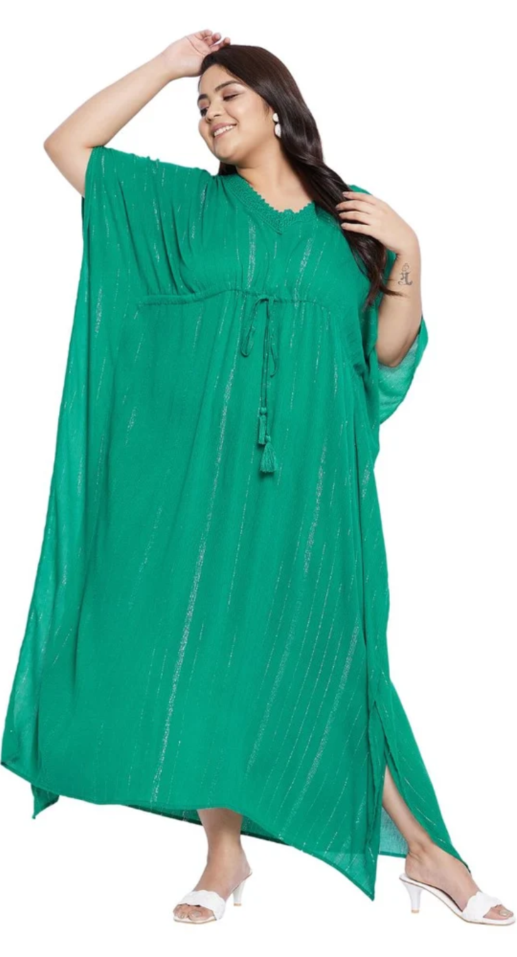 Green Rayon Plus Size Kaftan Dress for Women 1X-3X | GypsieBlu
