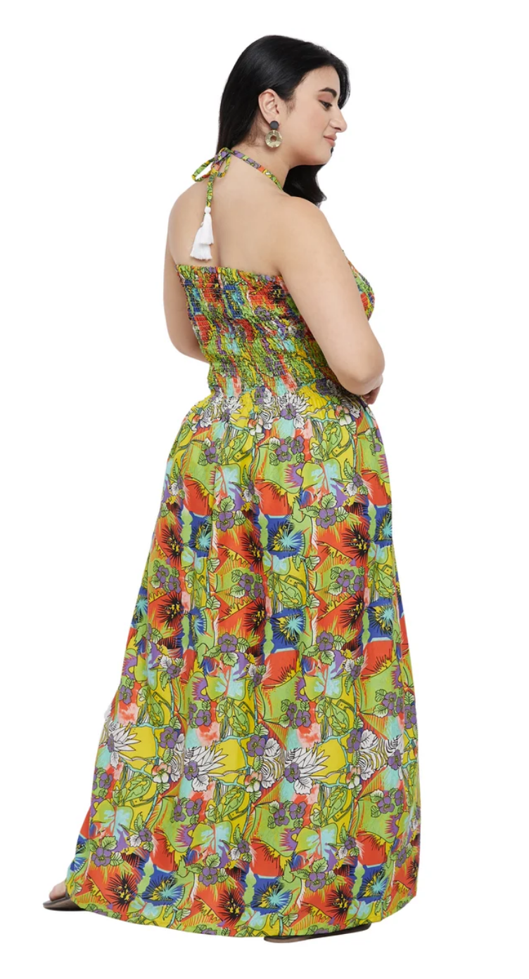 Moss Green Floral Polyester Plus Size Tube Dress for Women 1X-3X | GypsieBlu