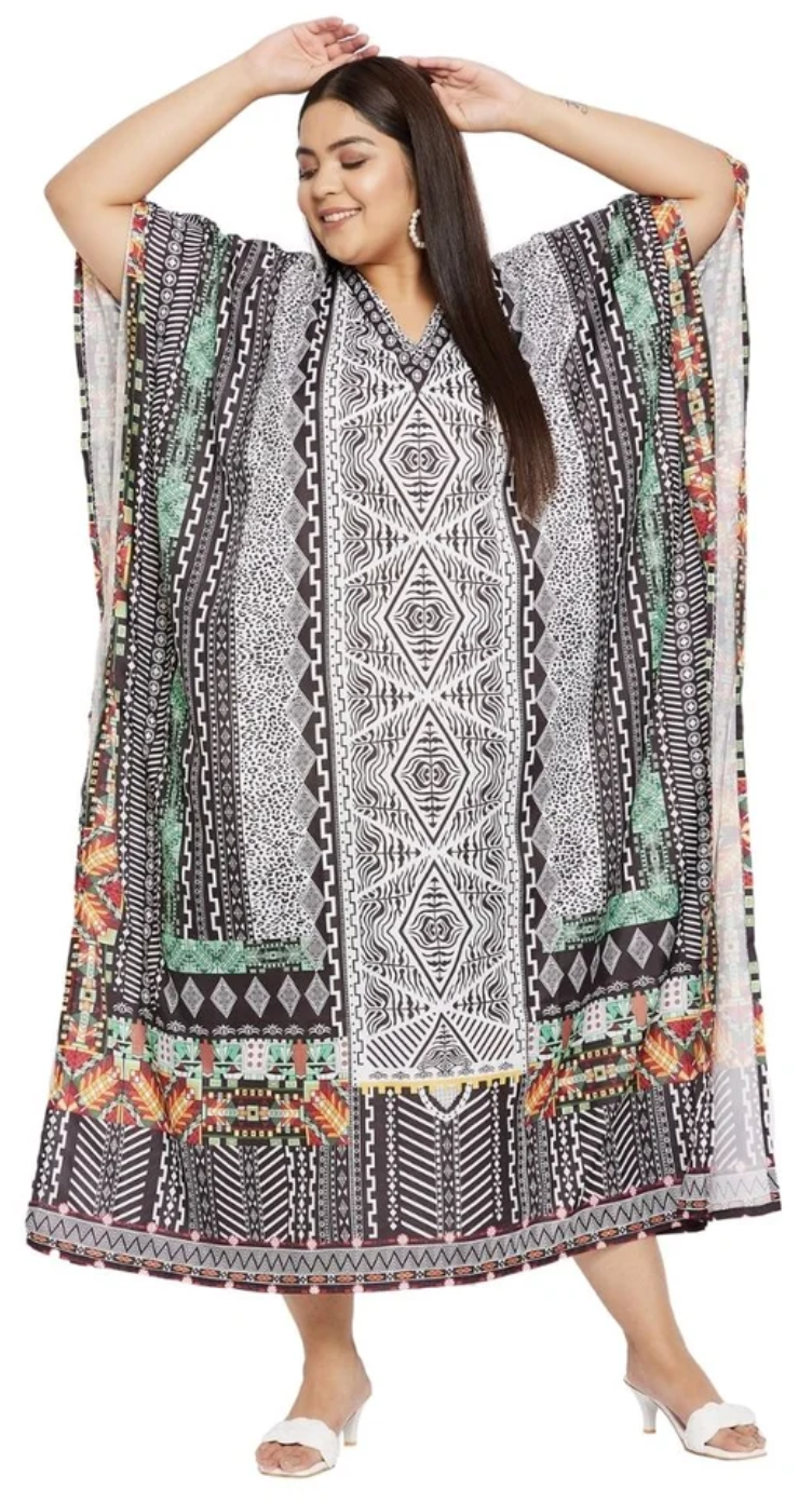 Black Aztec Diamond Polyester Plus Size Kaftan for Women 1X-3X | GypsieBlu