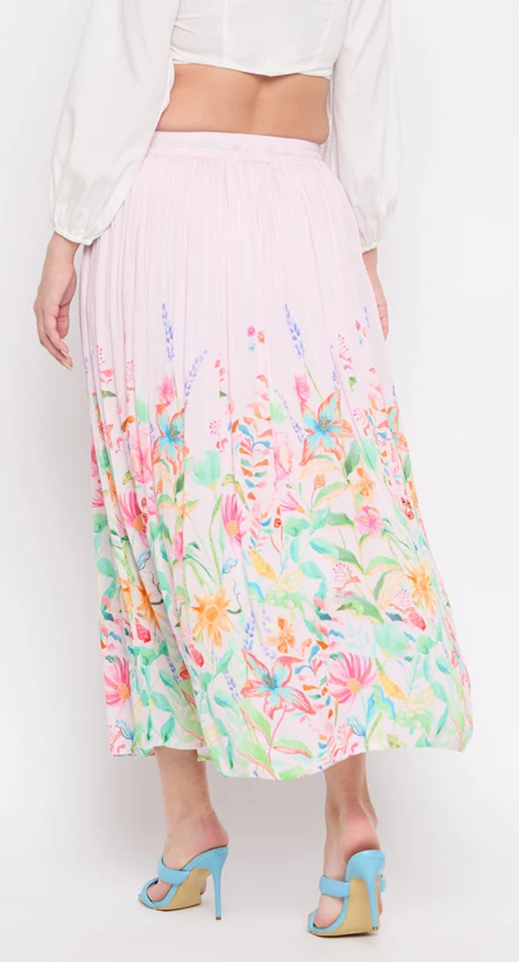 Pink Floral Rayon Skirt for Women S-2XL | GypsieBlu