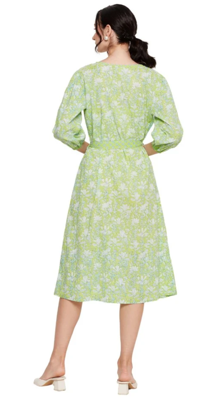 Neon Green Floral Cotton Midi Dress for Women S-XL | GypsieBlu