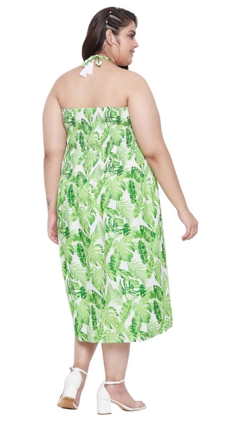 Green Tropical Palm Leaf Polyester Plus Size Tube Dress for Women 1X-3X | GypsieBlu