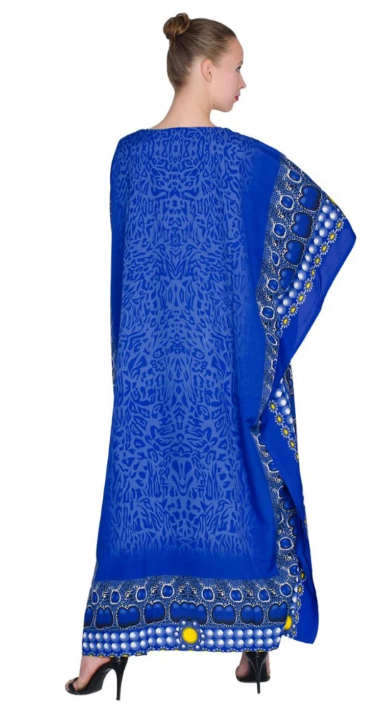 Blue Medallion Circle Polyester Plus Size Kaftan for Women 1X-3X | GypsieBlu