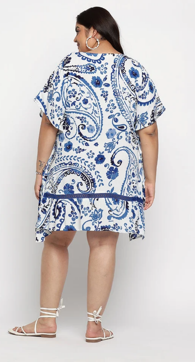 White Floral Print Rayon Plus Size Tunic Top for Women 1X-3X | GypsieBlu