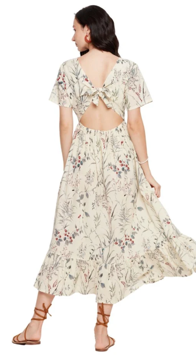 Cream Floral Cotton Maxi Dress for Women S-XL | GypsieBlu